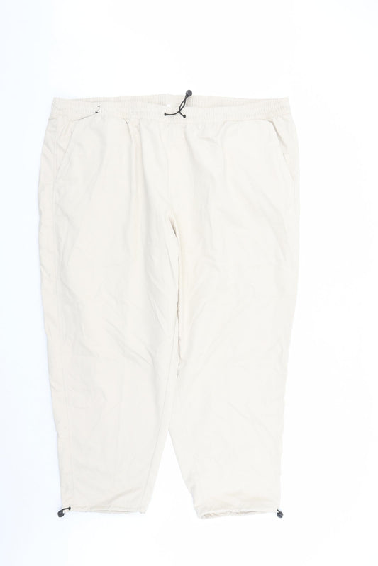 GOODMOVE Womens Beige Polyester Track Pants Trousers Size 24 L26 in Regular Drawstring - Elasticated Waist Pockets