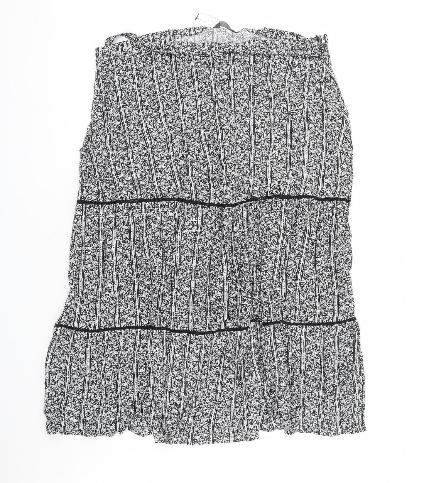 Marks and Spencer Womens Black Floral Viscose Peasant Skirt Size 24 Zip - Belted