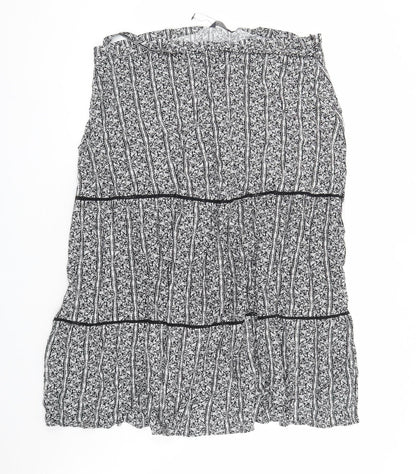 Marks and Spencer Womens Black Floral Viscose Peasant Skirt Size 24 Zip - Belted