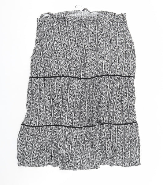 Marks and Spencer Womens Black Floral Viscose Peasant Skirt Size 24 Zip - Belted