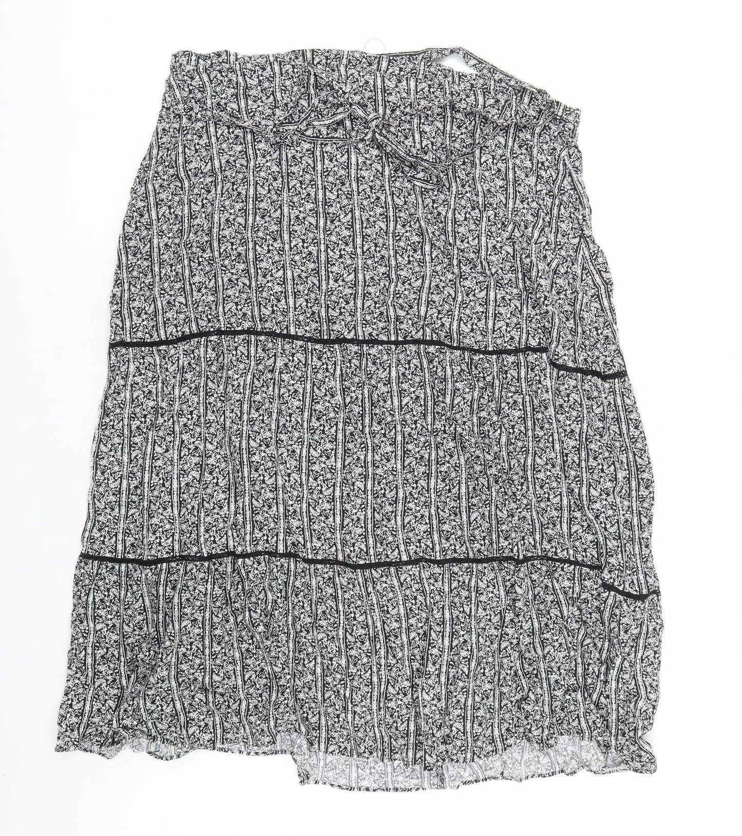 Marks and Spencer Womens Black Floral Viscose Peasant Skirt Size 24 Zip - Belted