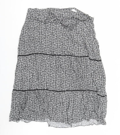 Marks and Spencer Womens Black Floral Viscose Peasant Skirt Size 24 Zip - Belted