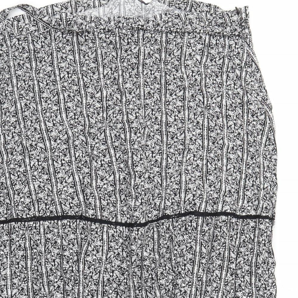 Marks and Spencer Womens Black Floral Viscose Peasant Skirt Size 24 Zip - Belted