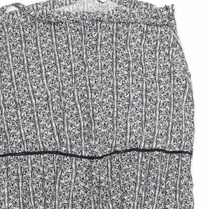 Marks and Spencer Womens Black Floral Viscose Peasant Skirt Size 24 Zip - Belted