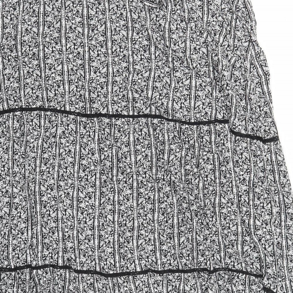 Marks and Spencer Womens Black Floral Viscose Peasant Skirt Size 24 Zip - Belted