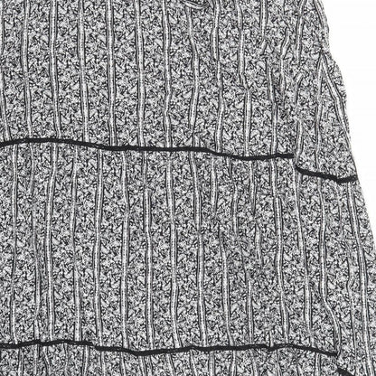 Marks and Spencer Womens Black Floral Viscose Peasant Skirt Size 24 Zip - Belted