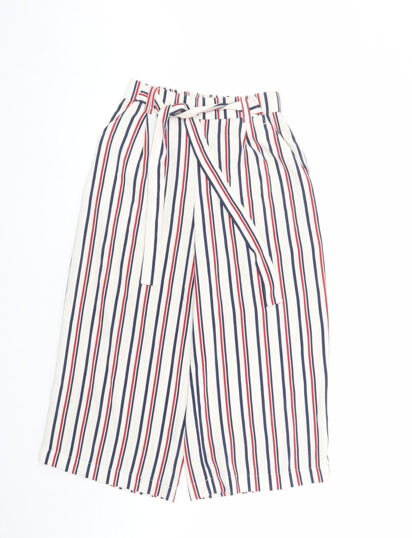 Womens UK Size S Zara Regular Fit Cropped Ivory Trousers