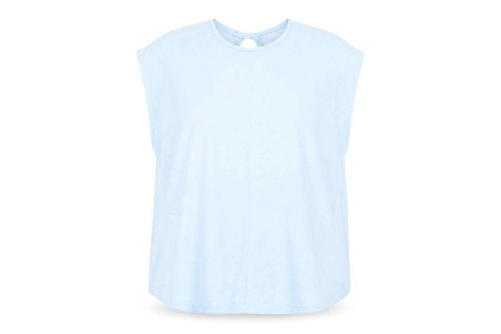 Marks and Spencer Womens Blue Polyester Basic T-Shirt Size 16 Round Neck Pullover