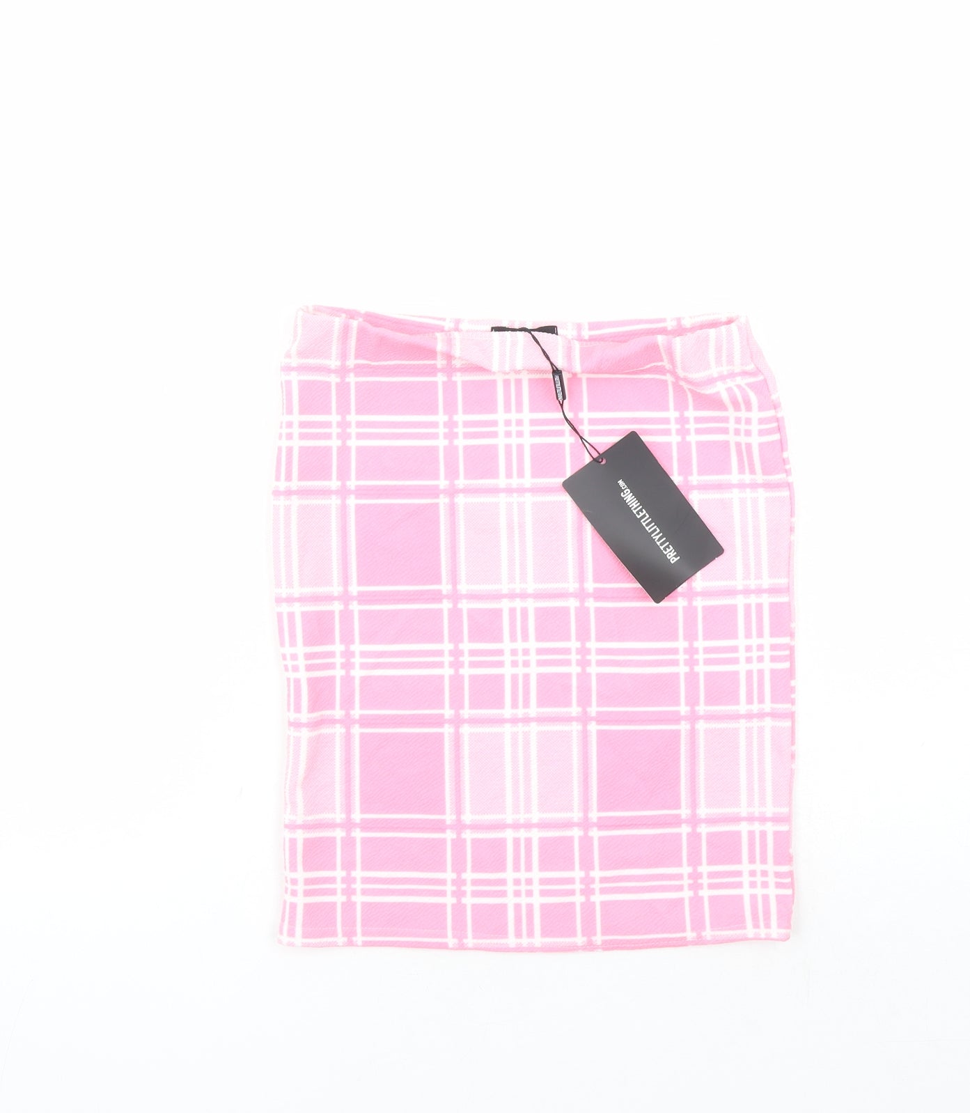 PRETTYLITTLETHING Womens Pink Plaid Polyester Bandage Skirt Size 6 - Elasticated Waist