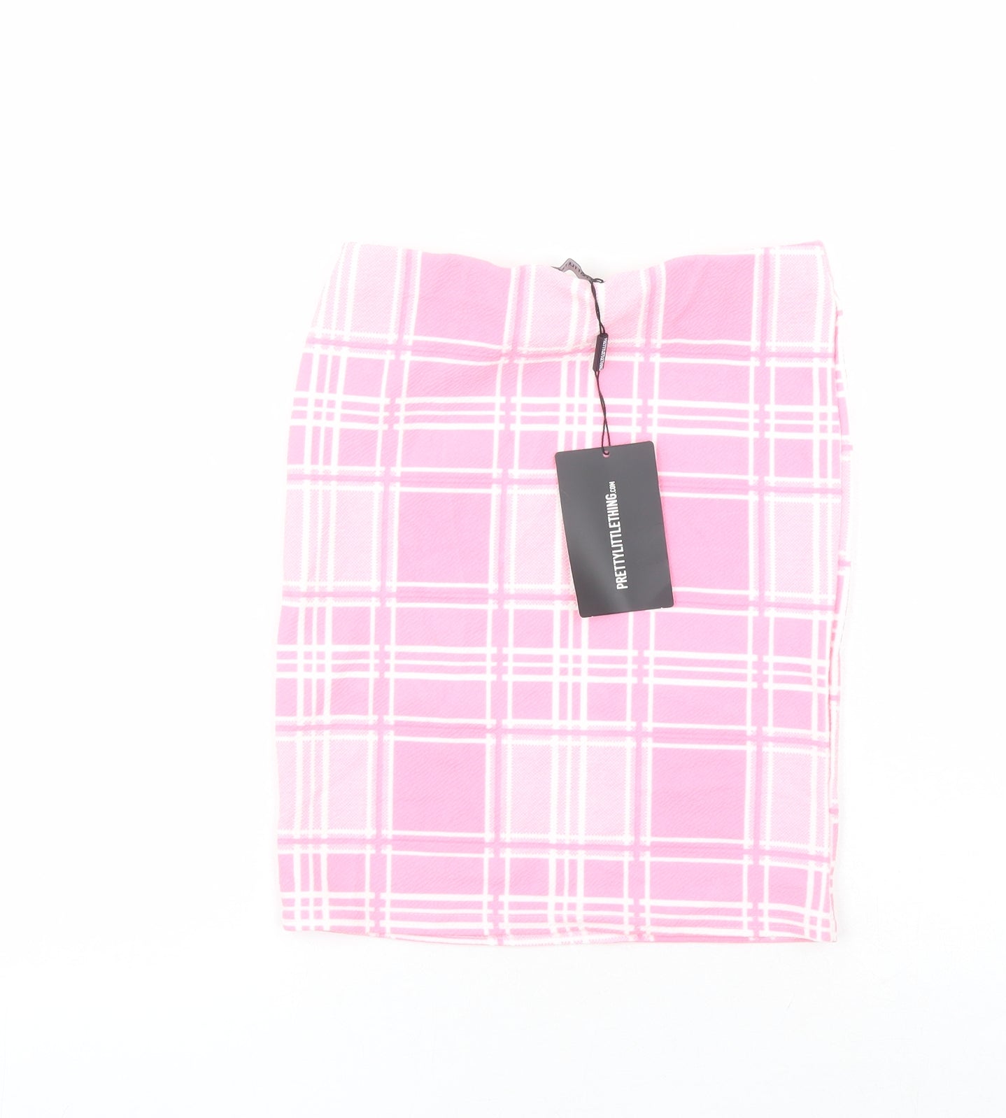 PRETTYLITTLETHING Womens Pink Plaid Polyester Bandage Skirt Size 6 - Elasticated Waist
