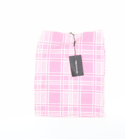PRETTYLITTLETHING Womens Pink Plaid Polyester Bandage Skirt Size 6 - Elasticated Waist