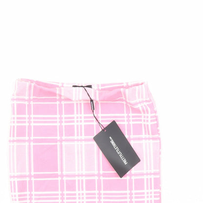PRETTYLITTLETHING Womens Pink Plaid Polyester Bandage Skirt Size 6 - Elasticated Waist