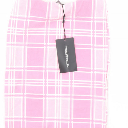 PRETTYLITTLETHING Womens Pink Plaid Polyester Bandage Skirt Size 6 - Elasticated Waist