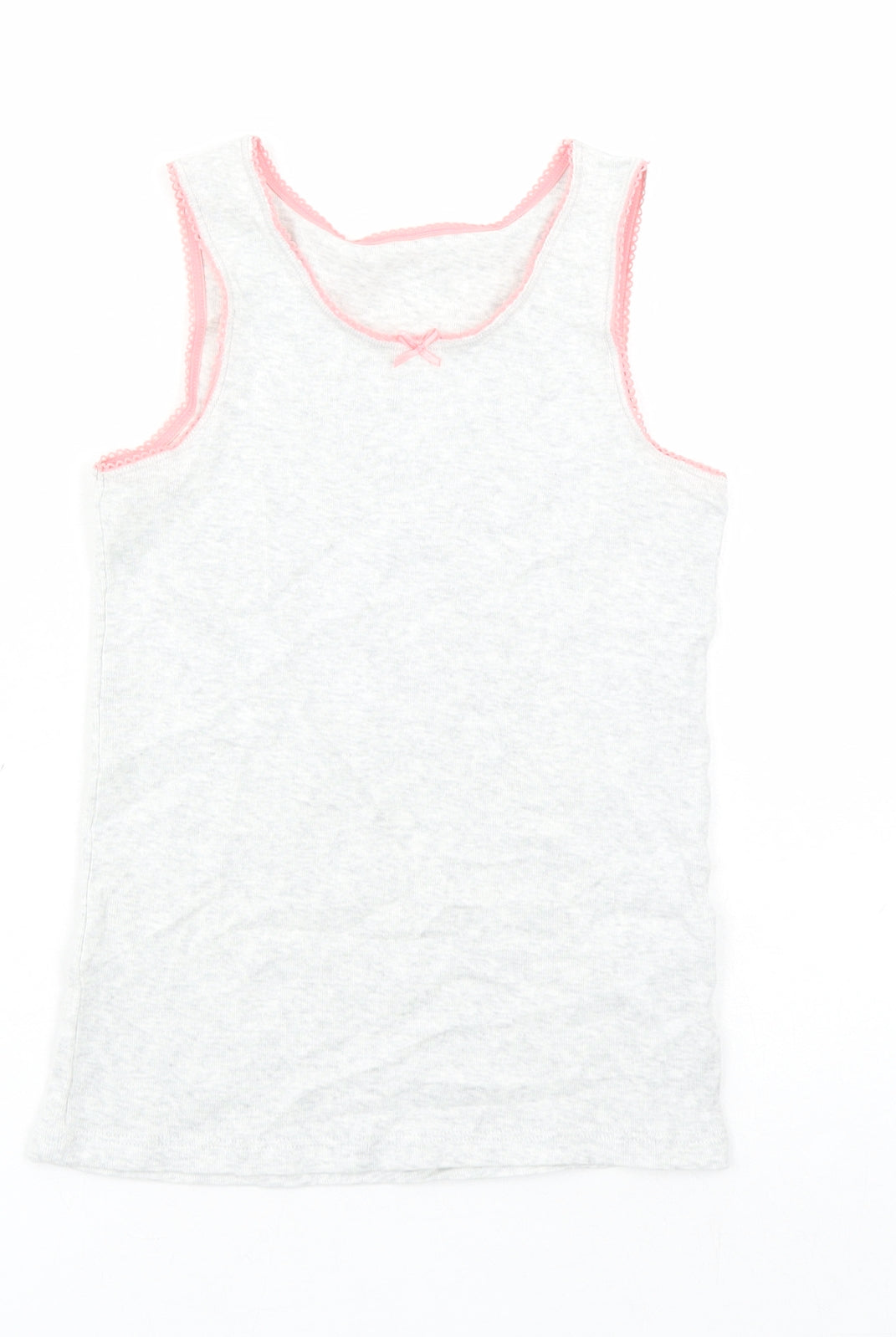 Additional front view of Marks & Spencer girls’ grey cotton basic tank, size 6-7, years round neck pullover