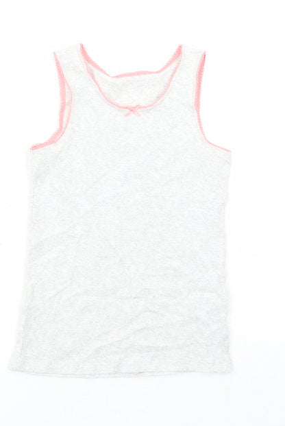 Additional front view of Marks & Spencer girls’ grey cotton basic tank, size 6-7, years round neck pullover
