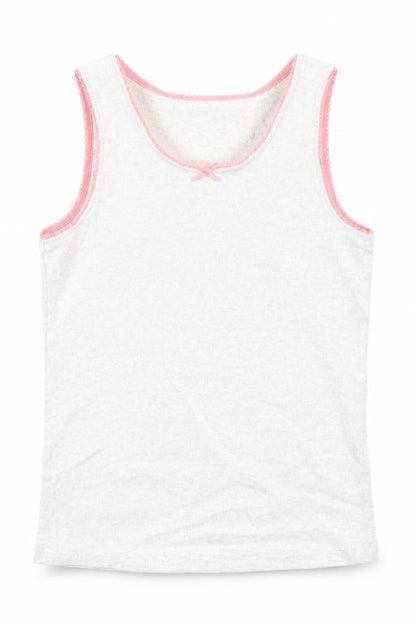 Front view of Marks & Spencer girls’ grey cotton basic tank, size 6-7, years round neck pullover