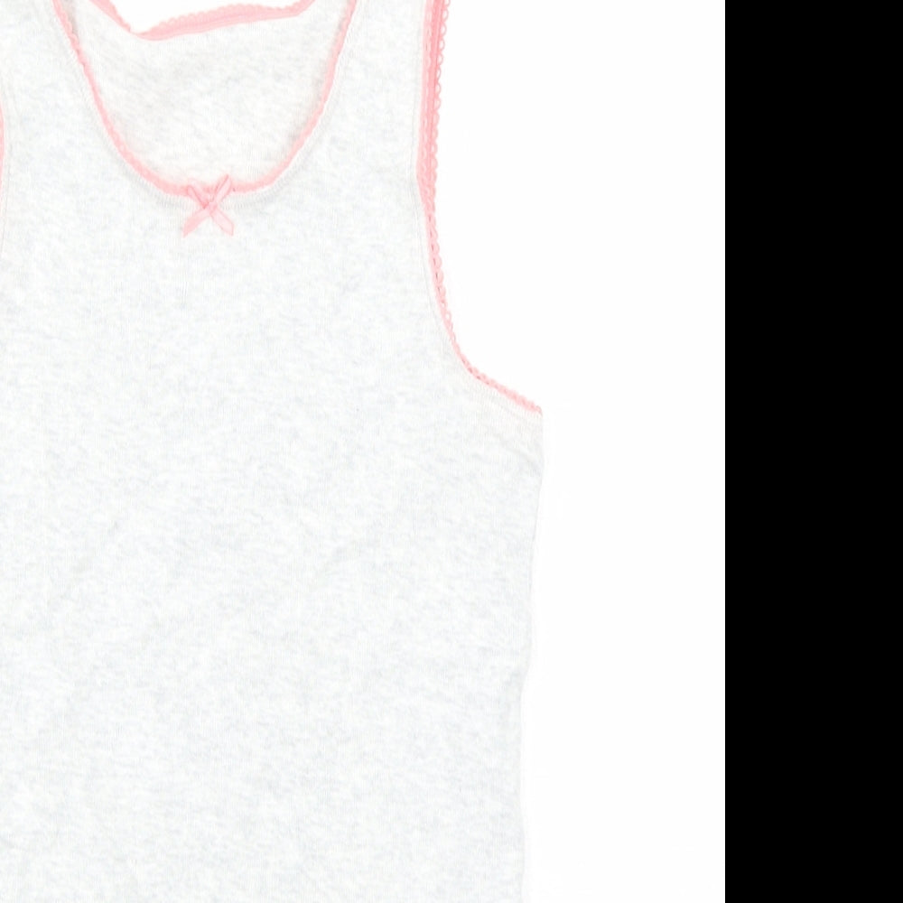 Close-up detail of Marks & Spencer girls’ grey cotton basic tank, size 6-7, years round neck pullover