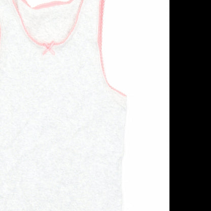 Close-up detail of Marks & Spencer girls’ grey cotton basic tank, size 6-7, years round neck pullover