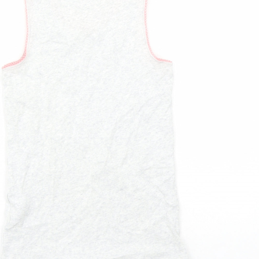 Brand and care label for Marks & Spencer girls’ grey cotton basic tank, size 6-7, years round neck pullover