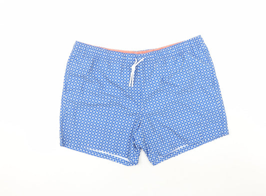 marks and s Mens Blue Geometric Polyester Sweat Shorts Size 3XL L6 in Regular Drawstring - Elasticated Waist Swim Shorts Pockets