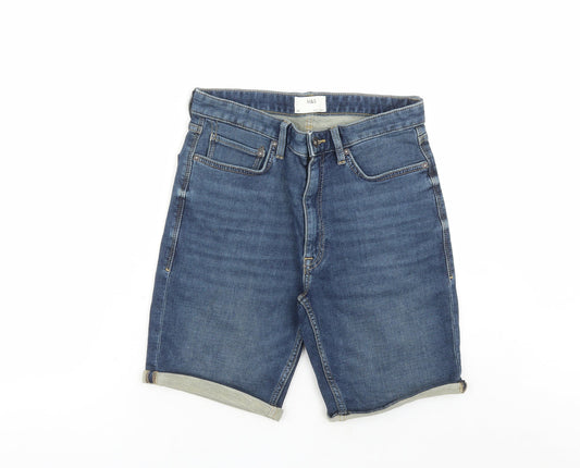 marks ands Mens Blue Cotton Biker Shorts Size 30 in L9 in Regular Zip - Pockets
