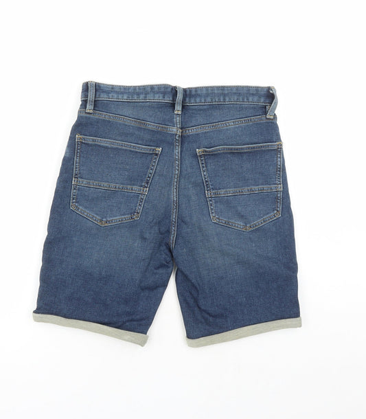 marks ands Mens Blue Cotton Biker Shorts Size 30 in L9 in Regular Zip - Pockets