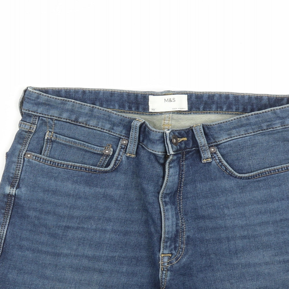 marks ands Mens Blue Cotton Biker Shorts Size 30 in L9 in Regular Zip - Pockets