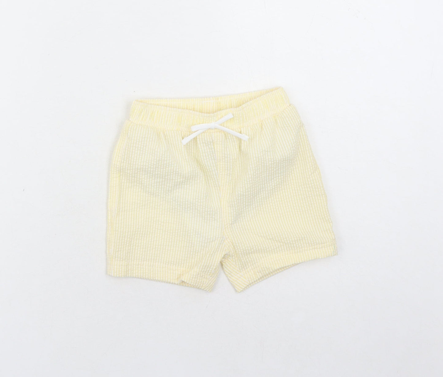 Marks and Spencer Boys Yellow Striped Cotton Sweatpants Trousers Size 12-18 Months - Elasticated Waist Swim Shorts