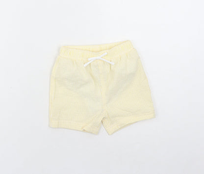 Marks and Spencer Boys Yellow Striped Cotton Sweatpants Trousers Size 12-18 Months - Elasticated Waist Swim Shorts