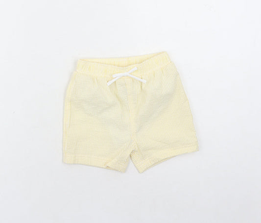 Marks and Spencer Boys Yellow Striped Cotton Sweatpants Trousers Size 12-18 Months - Elasticated Waist Swim Shorts