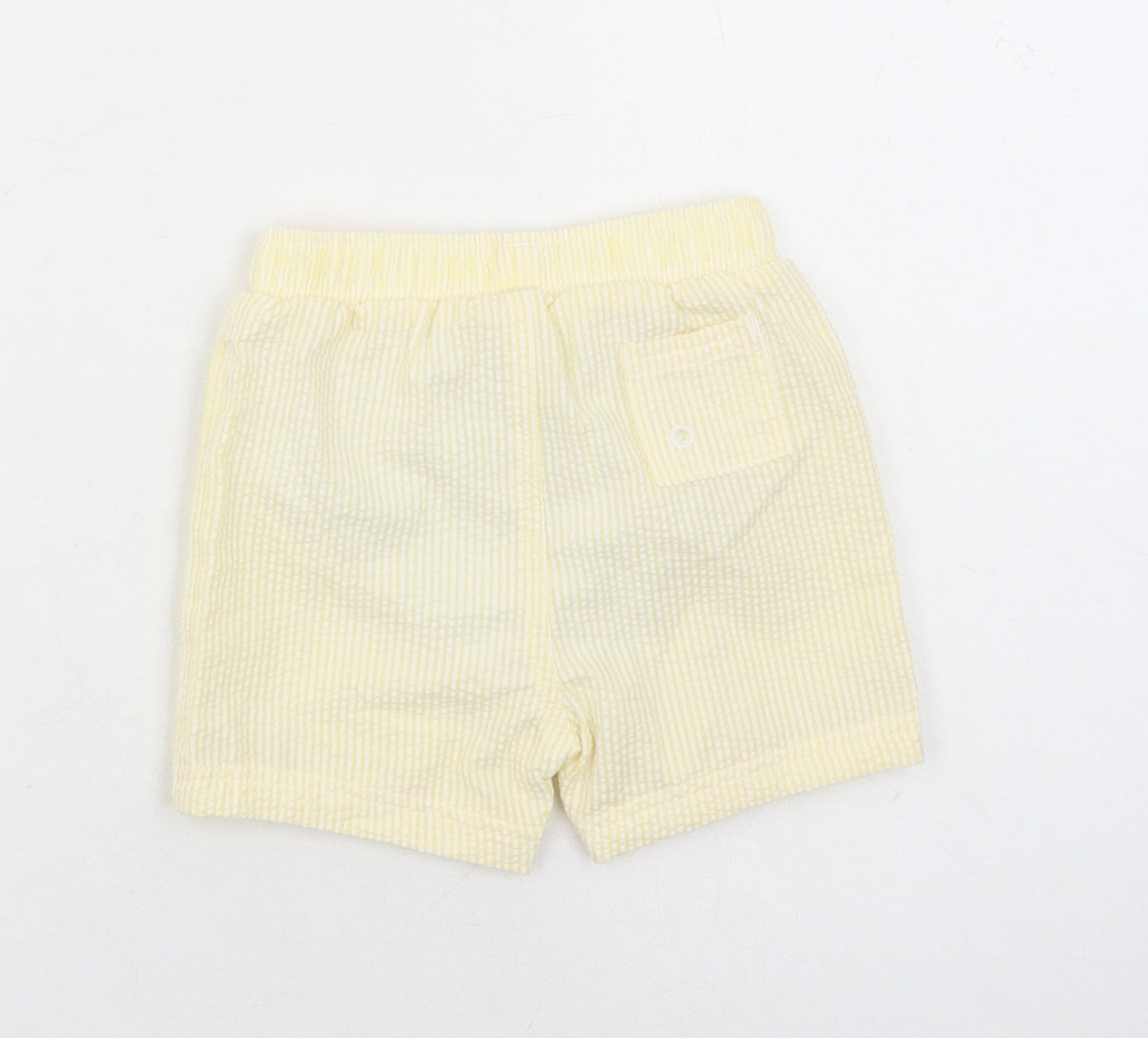 Marks and Spencer Boys Yellow Striped Cotton Sweatpants Trousers Size 12-18 Months - Elasticated Waist Swim Shorts