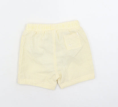 Marks and Spencer Boys Yellow Striped Cotton Sweatpants Trousers Size 12-18 Months - Elasticated Waist Swim Shorts