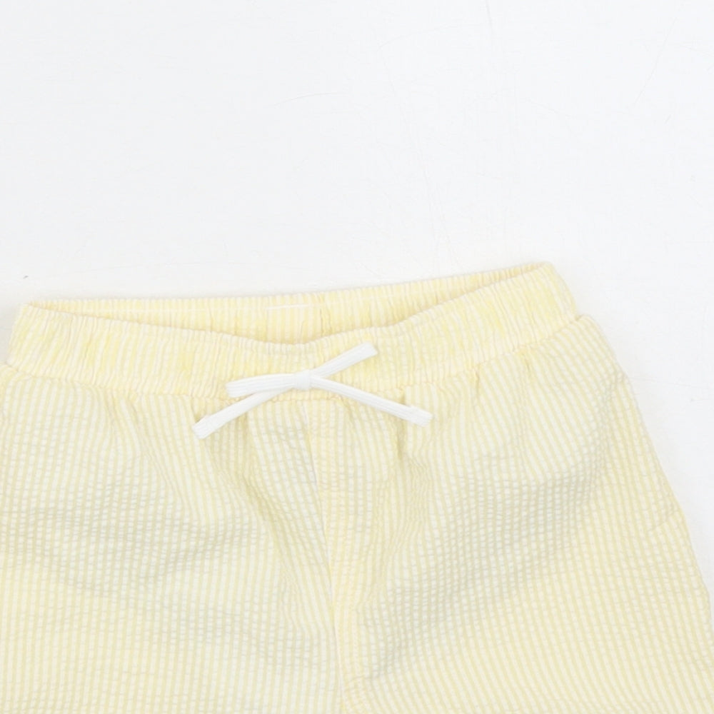 Marks and Spencer Boys Yellow Striped Cotton Sweatpants Trousers Size 12-18 Months - Elasticated Waist Swim Shorts
