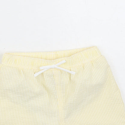 Marks and Spencer Boys Yellow Striped Cotton Sweatpants Trousers Size 12-18 Months - Elasticated Waist Swim Shorts