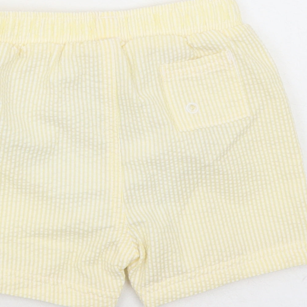 Marks and Spencer Boys Yellow Striped Cotton Sweatpants Trousers Size 12-18 Months - Elasticated Waist Swim Shorts