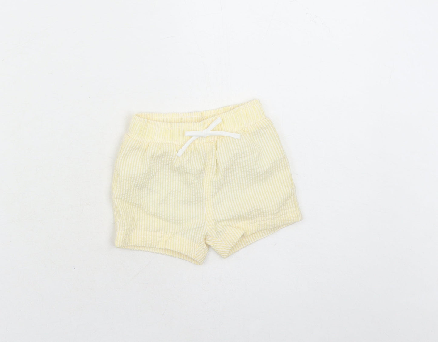 Marks and Spencer Boys Yellow Striped Cotton Sweatpants Trousers Size 0-3 Months - Elasticated Waist Swim Shorts