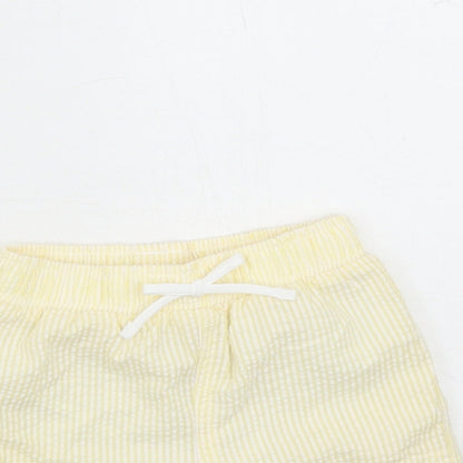 Marks and Spencer Boys Yellow Striped Cotton Sweatpants Trousers Size 0-3 Months - Elasticated Waist Swim Shorts