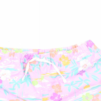 Marks and Spencer Boys Purple Floral Polyester Sweat Shorts Size 11-12 Years Regular Drawstring - Elasticated Waist Inside Leg 3 Inches