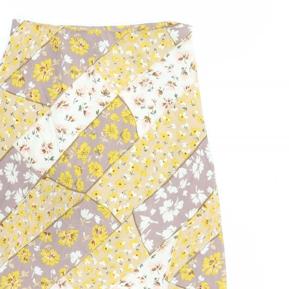 Glamaker Womens Brown Floral Polyester A-Line Skirt Size M Zip