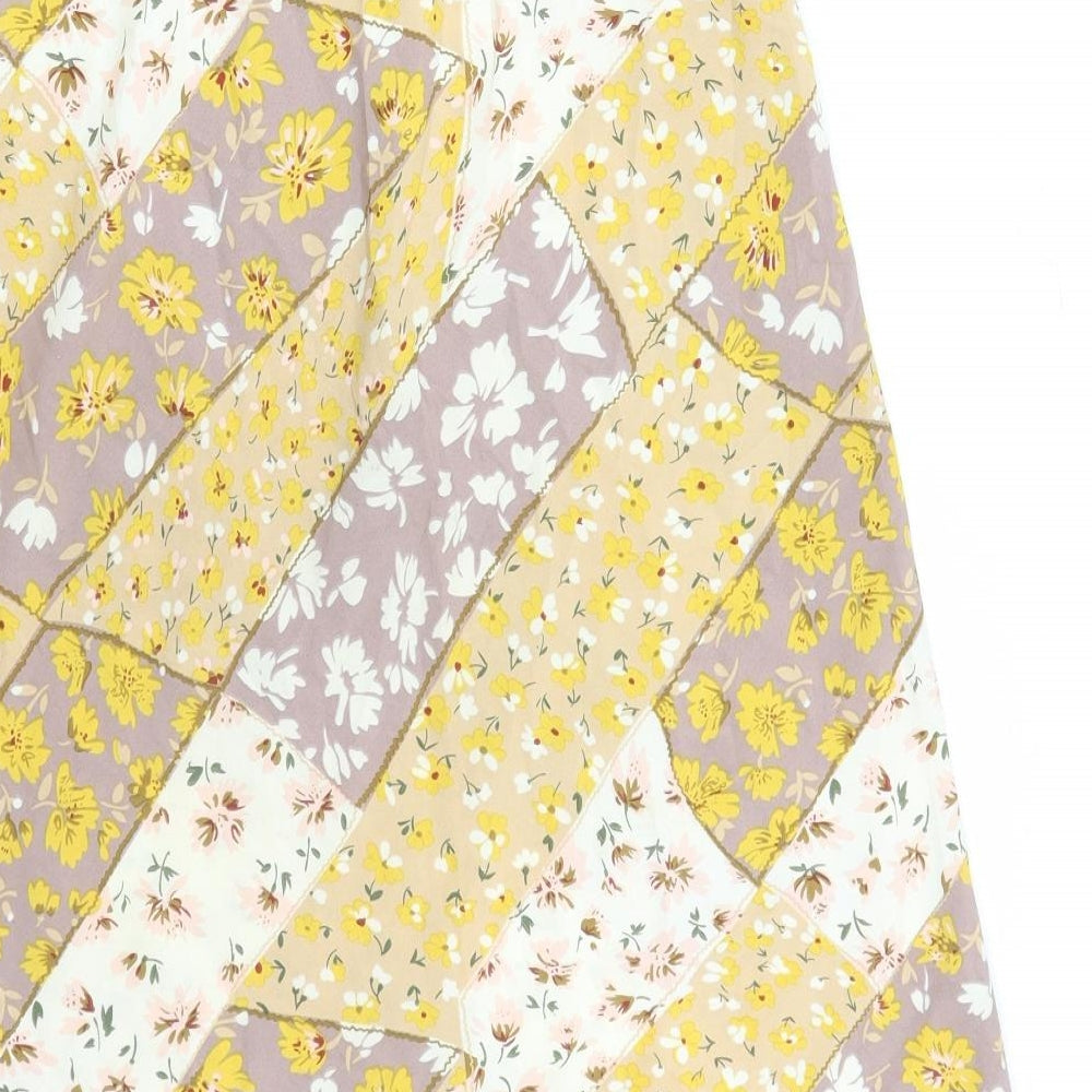 Glamaker Womens Brown Floral Polyester A-Line Skirt Size M Zip