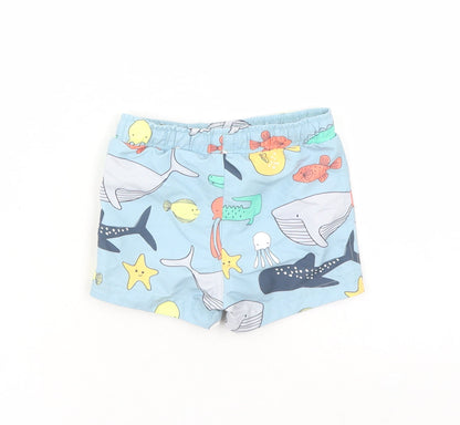 Marks and Spencer Boys Blue Geometric Polyester Sweatpants Trousers Size 6-9 Months Drawstring - Elasticated Waist Swim Shorts