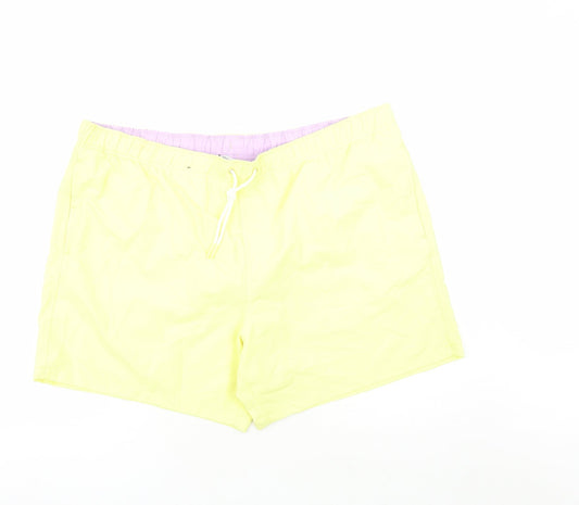 Marks and Spencer Mens Yellow Polyester Sweat Shorts Size 3XL L6 in Regular Drawstring - Elasticated Waist Swim Shorts Pockets