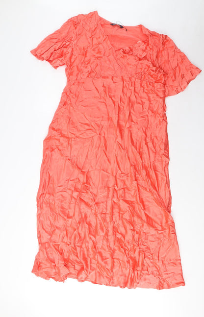 Marks and Spencer Womens Pink Viscose A-Line Size 18 V-Neck Pullover - Pleated
