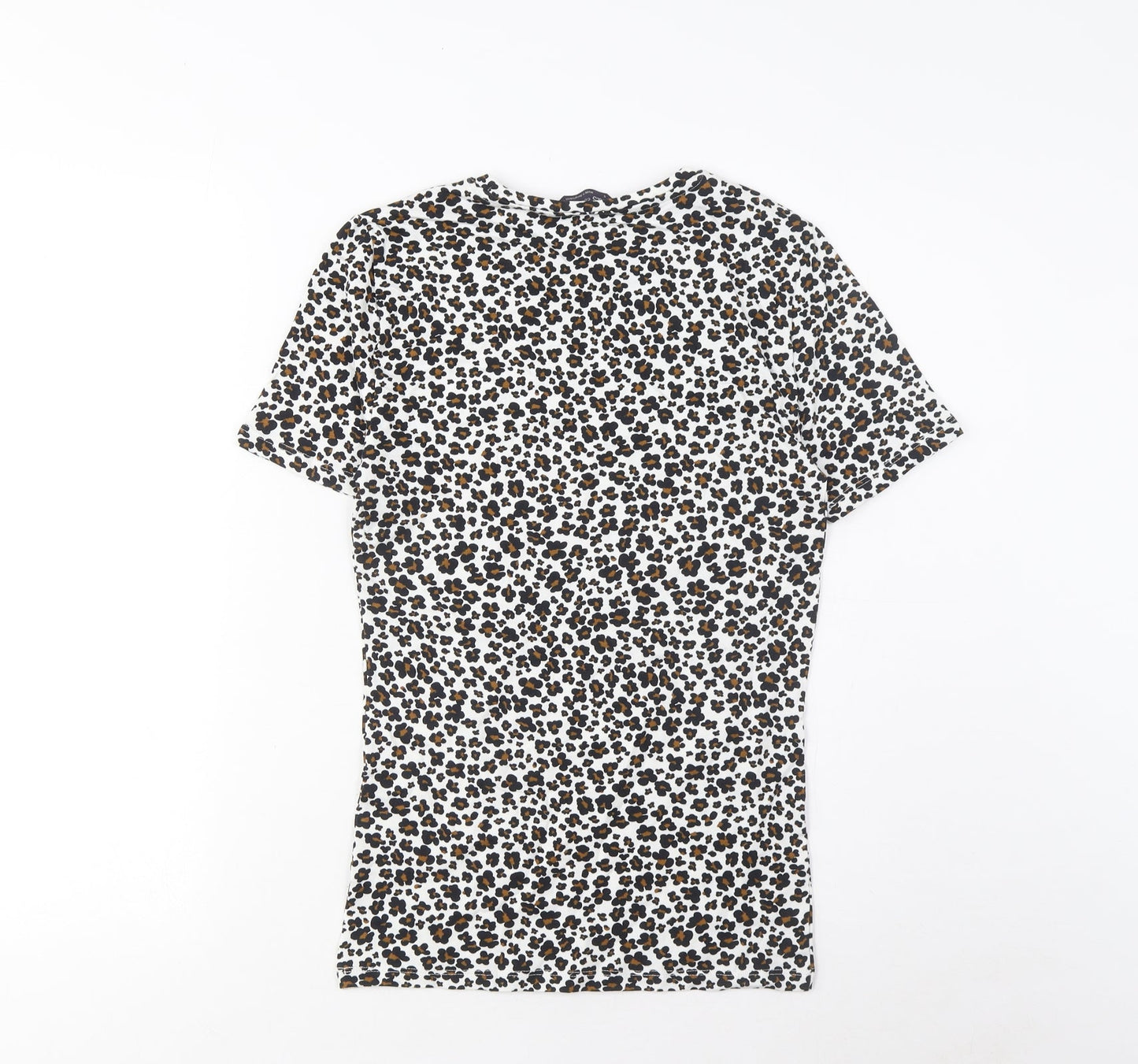 Marks and Spencer Womens Brown Animal Print Cotton Basic T-Shirt Size 6 Crew Neck