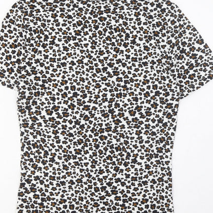 Marks and Spencer Womens Brown Animal Print Cotton Basic T-Shirt Size 6 Crew Neck