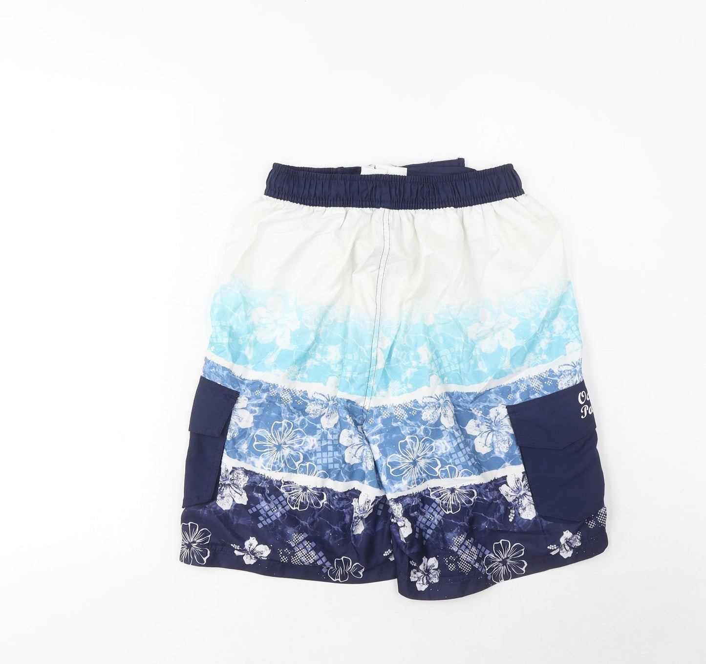Ocean Pacific Boys Blue Geometric Polyester Sweat Shorts Size 13 Years L6 in Regular Drawstring - Swim Shorts