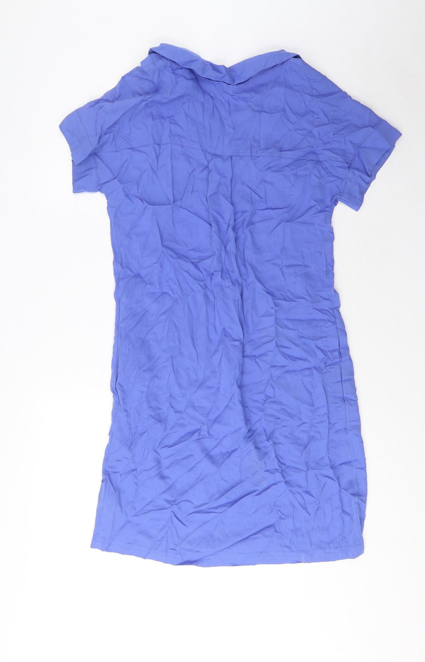 Marks and Spencer Womens Blue Viscose Shirt Dress Size 8 V-Neck Pullover