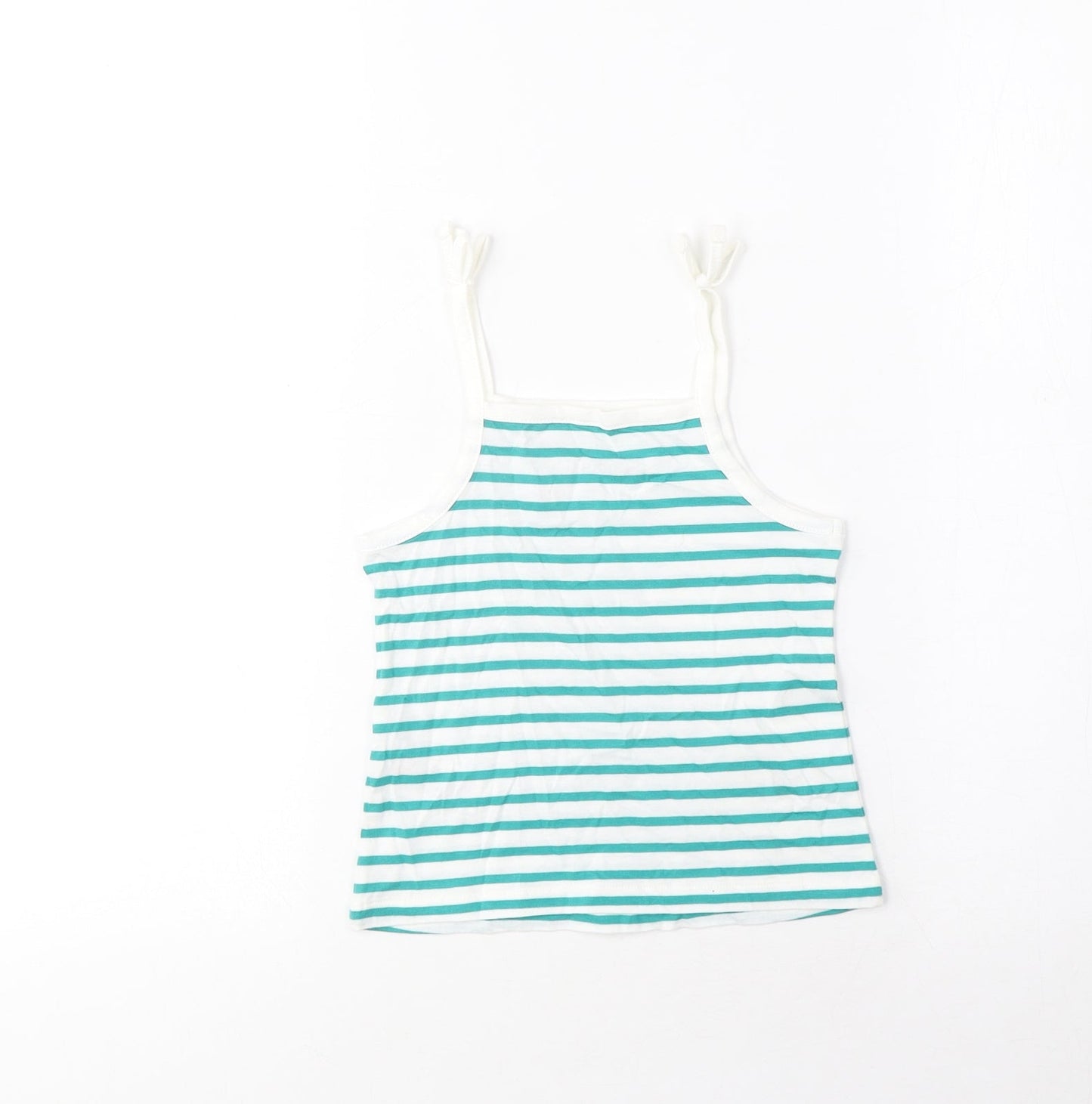 Marks and Spencer Girls Blue Striped Cotton Cropped Tank Size 2-3 Years Square Neck Pullover - Embroidered, Heart