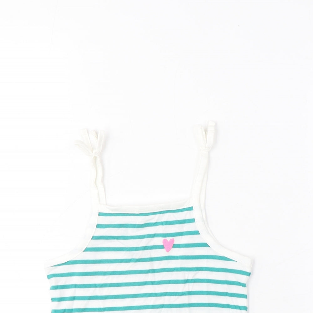 Marks and Spencer Girls Blue Striped Cotton Cropped Tank Size 2-3 Years Square Neck Pullover - Embroidered, Heart