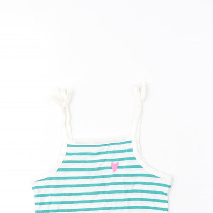 Marks and Spencer Girls Blue Striped Cotton Cropped Tank Size 2-3 Years Square Neck Pullover - Embroidered, Heart